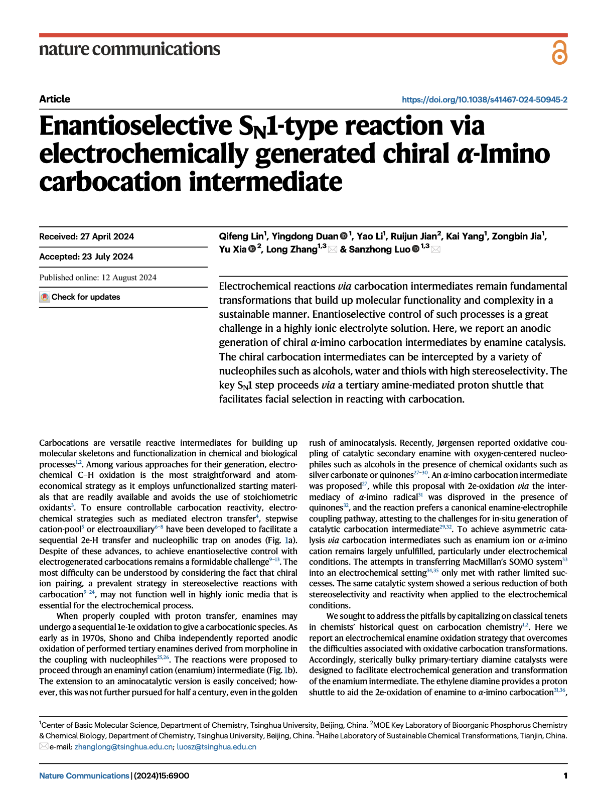 Enantioselective SN1-type reaction via electrochemically generated chiral α-Imino carbocation intermediate