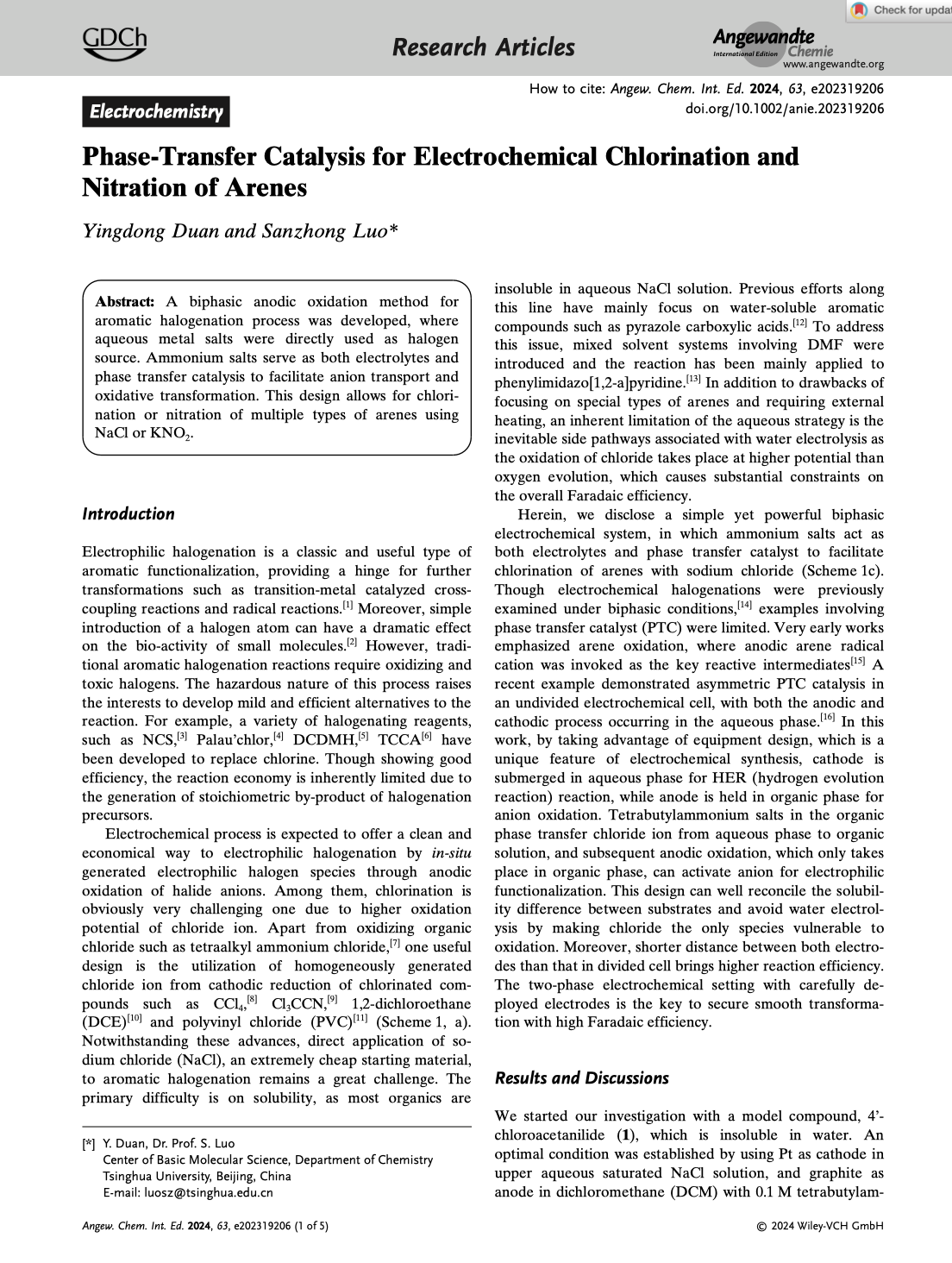 Phase-Transfer Catalysis for Electrochemical Chlorination and Nitration of Arenes